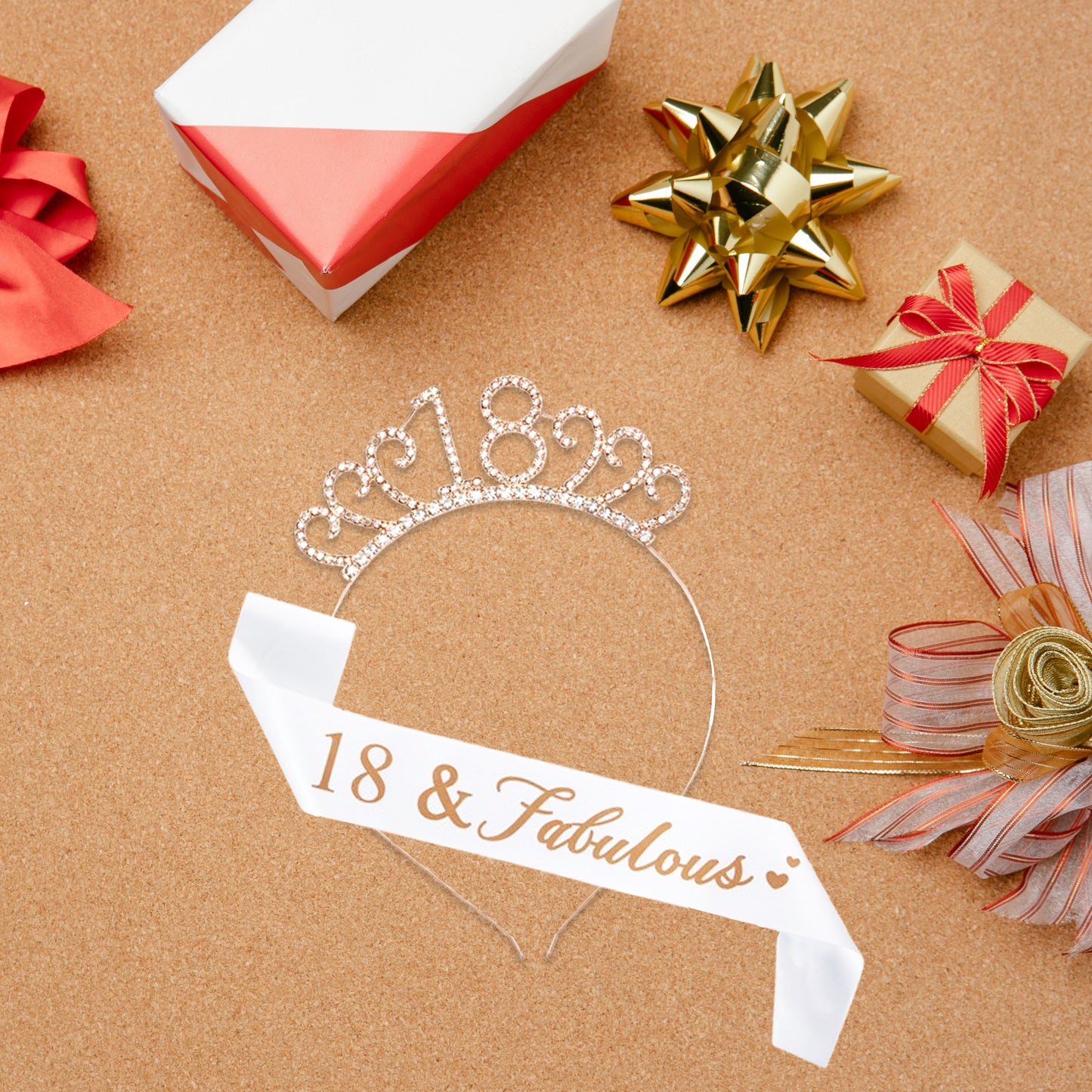 Ecomtwist 18th Birthday Sash & Tiara Set - Elegant Rose Gold Glitter Sash with 18 & Fabulous Text and Sparkling Rhinestone Tiara - Perfect for 18th Birthday Gifts for Girls and Party Celebrations.