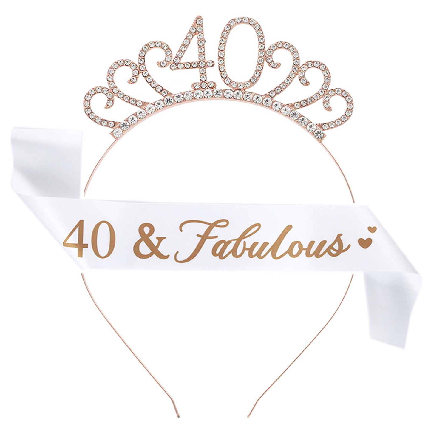 Ecomtwist 40th Birthday Sash and Tiara Set - Rose Gold 40 & Fabulous Sash with Rhinestone Tiara - Ideal for 40th Birthday Gifts, Celebrations, Crowns, Headbands, and Party Accessories for Women.