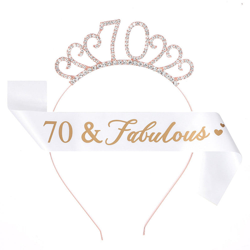 Ecomtwist 70th Birthday Sash & Tiara Set - Rose Gold 70 & Fabulous Satin Sash and Rhinestone Tiara - Ideal for 70th Birthday Gifts, Decorations, and Accessories for Women’s Celebrations