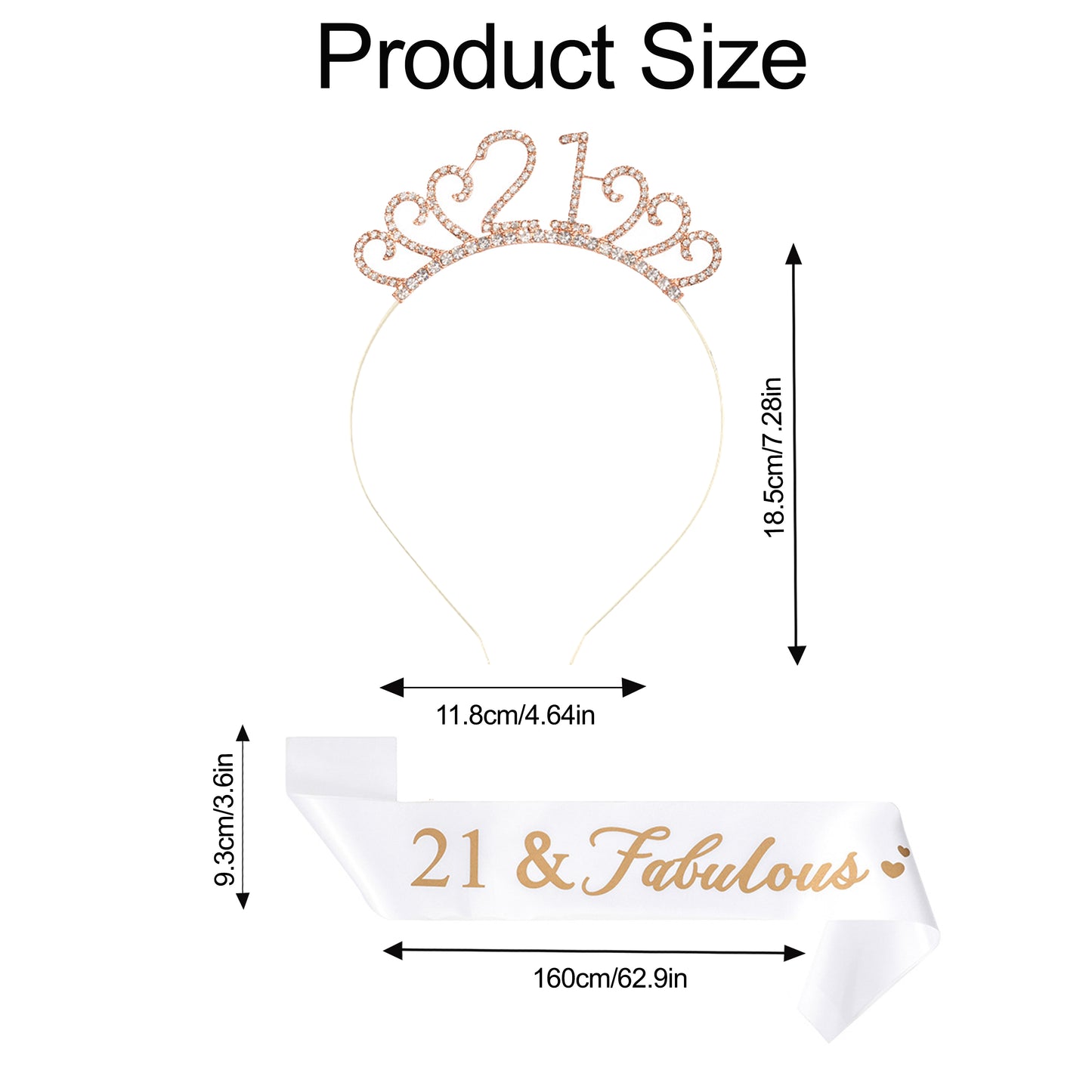 Ecomtwist 21st Birthday Sash & Tiara Set - Rose Gold “21 and Fabulous” Sash & Rhinestone Tiara - Perfect for 21st Birthday Gifts, Decorations, and Party Accessories