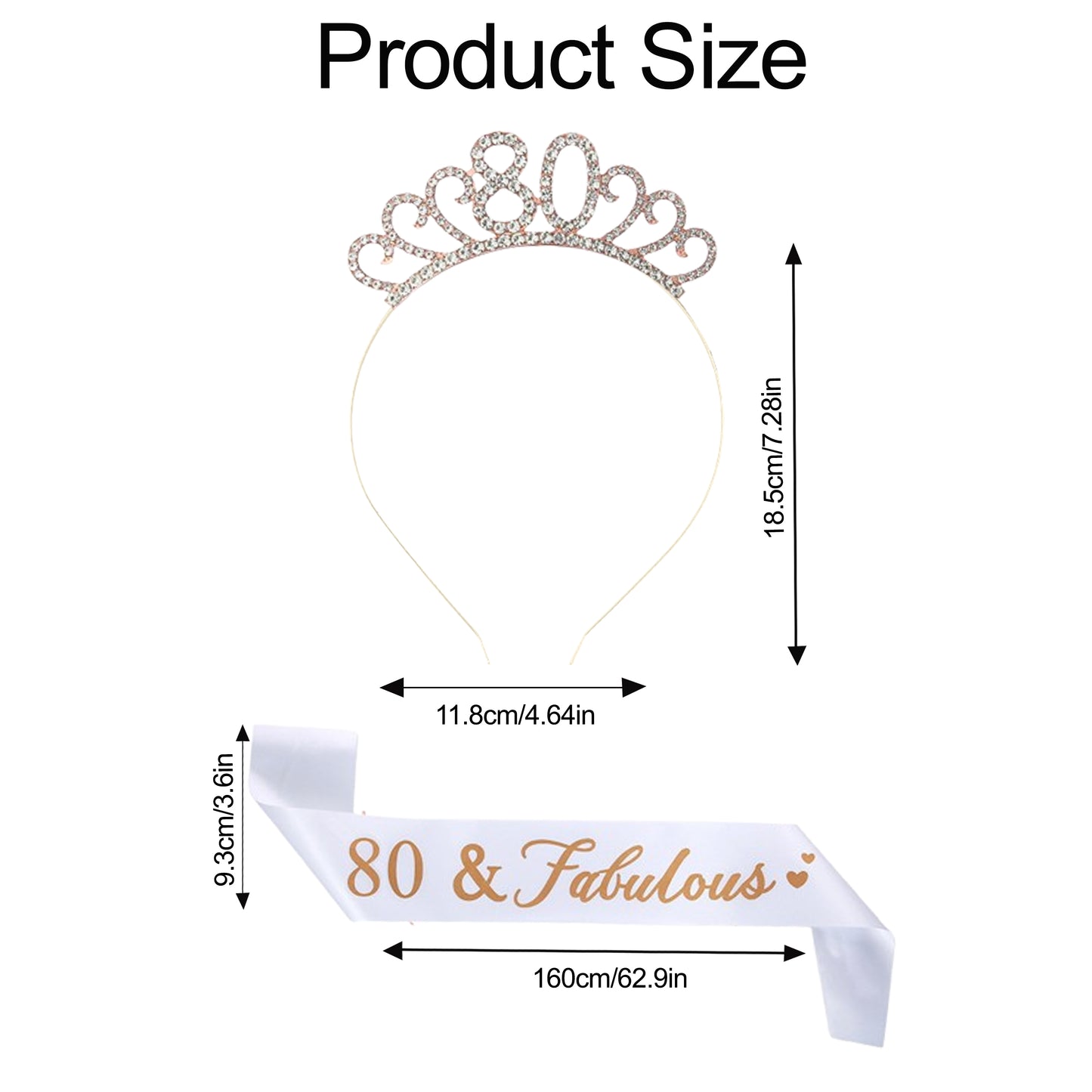Ecomtwist 80th Birthday Sash & Tiara Set - Rose Gold 80 & Fabulous Satin Sash and Rhinestone Tiara - Ideal for 80th Birthday Gifts, Decorations, and Celebration Accessories for Women