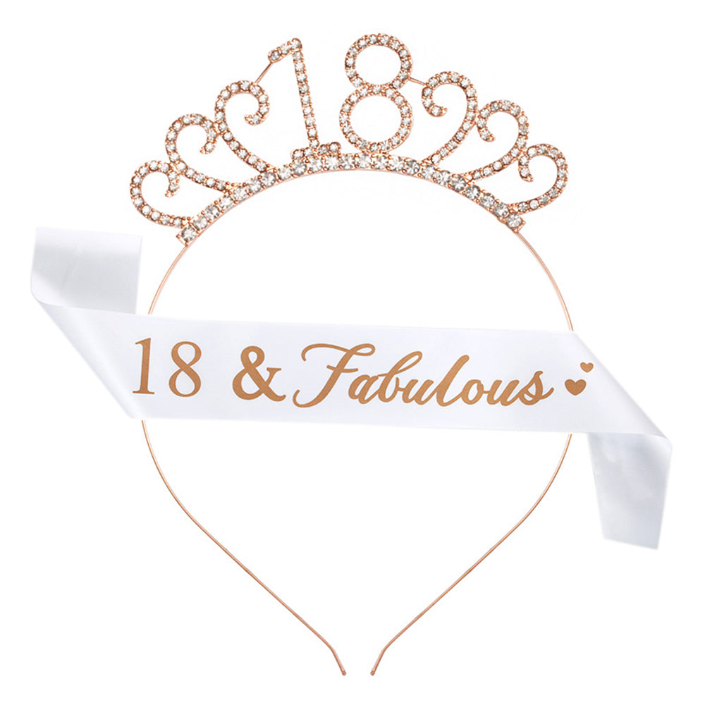 Ecomtwist 18th Birthday Sash & Tiara Set - Elegant Rose Gold Glitter Sash with 18 & Fabulous Text and Sparkling Rhinestone Tiara - Perfect for 18th Birthday Gifts for Girls and Party Celebrations.