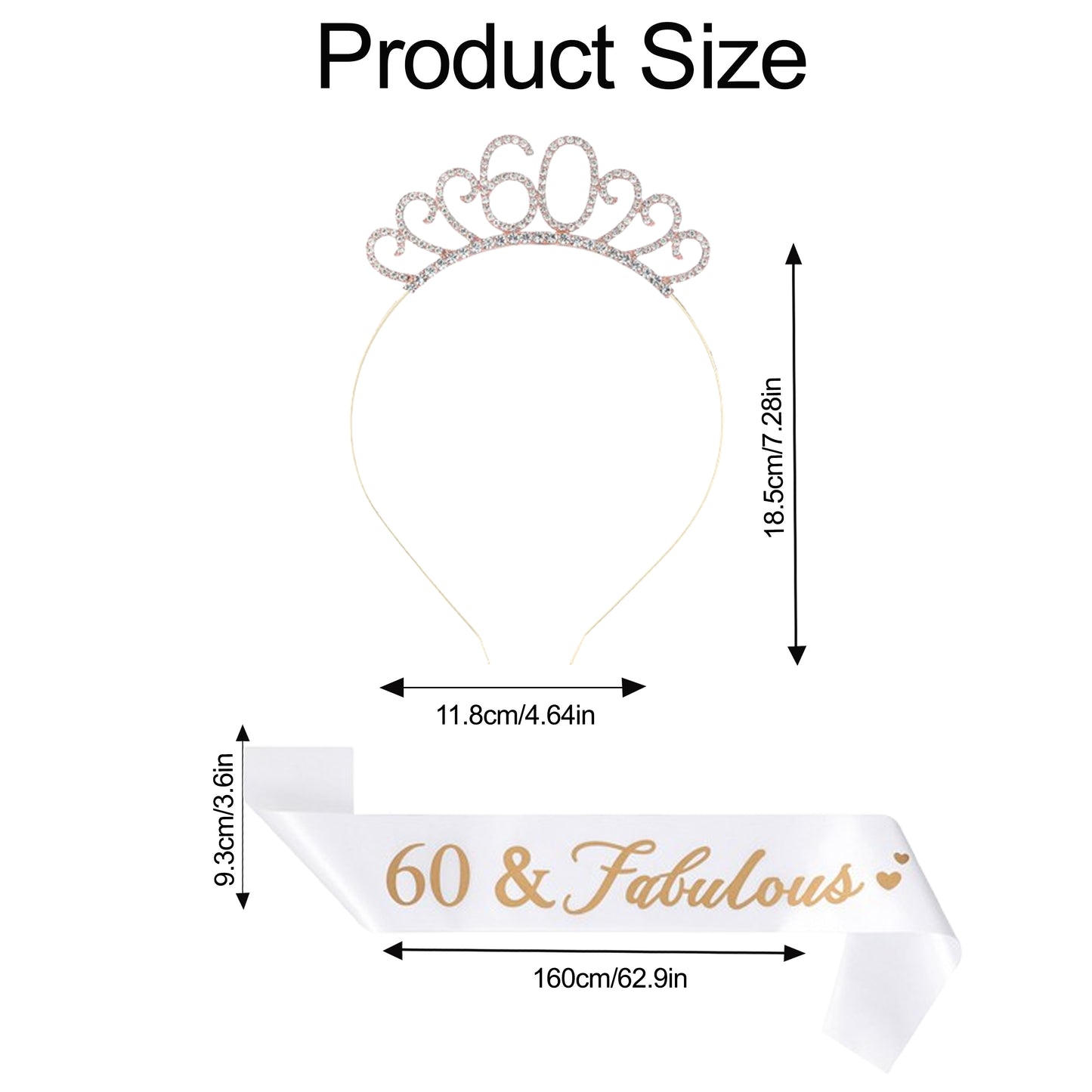 Ecomtwist 60th Celebration Sash & Crown Set - Rose Gold 60 and Fabulous Sash & Sparkling Rhinestone Crown - Ideal for 60th Birthday Gifts for Her, Milestone Party Decorations, and Accessories.