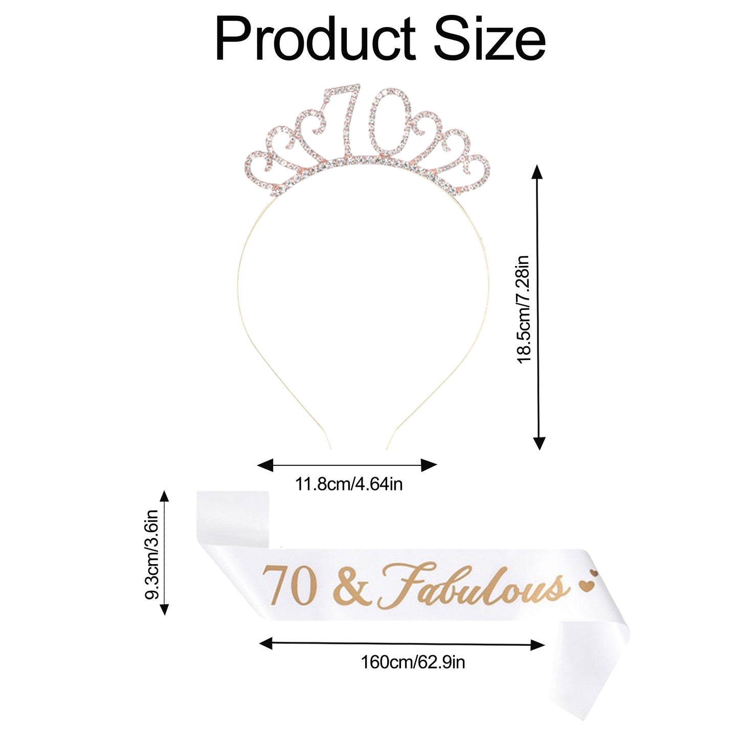 Ecomtwist 70th Birthday Sash & Tiara Set - Rose Gold 70 & Fabulous Satin Sash and Rhinestone Tiara - Ideal for 70th Birthday Gifts, Decorations, and Accessories for Women’s Celebrations