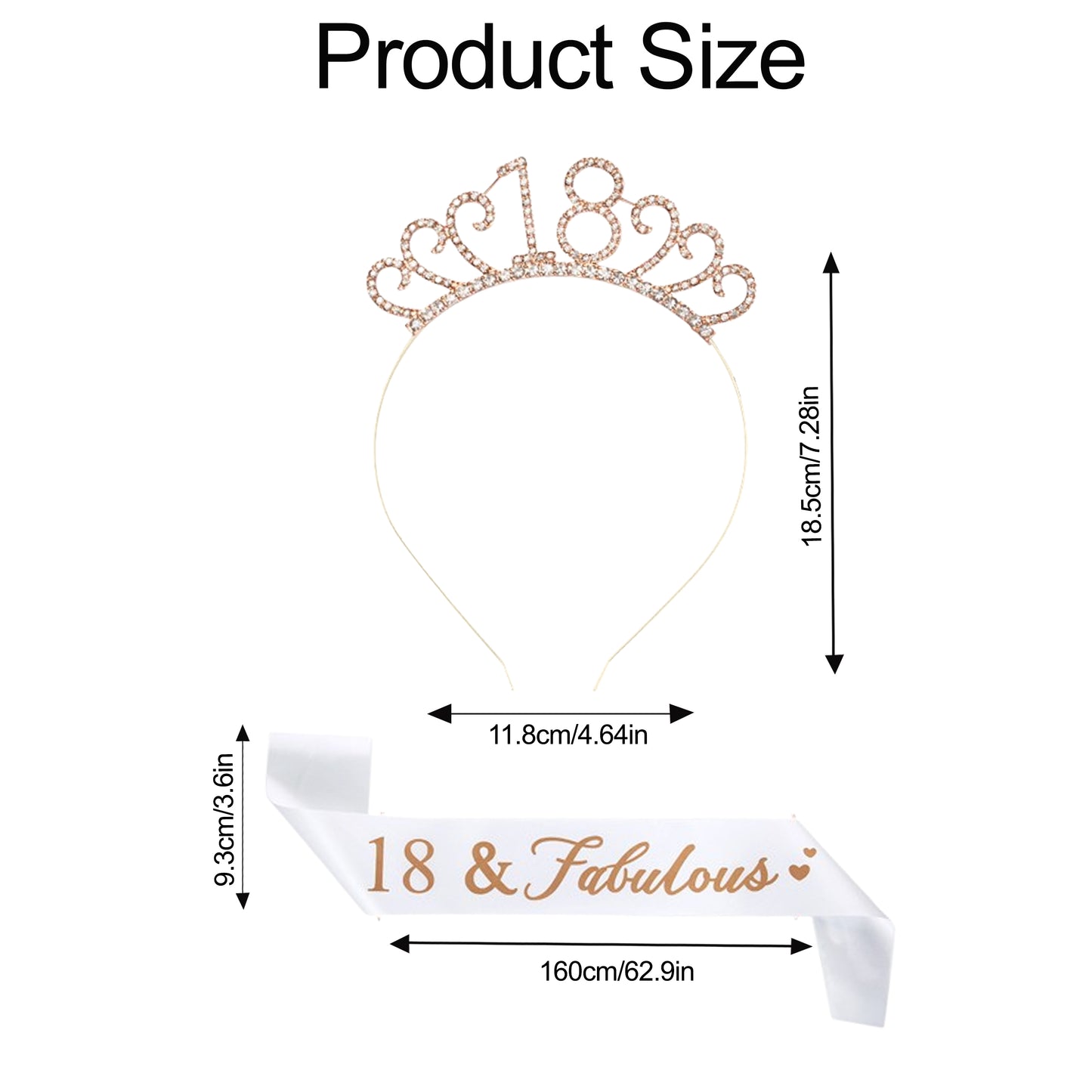 Ecomtwist 18th Birthday Sash & Tiara Set - Elegant Rose Gold Glitter Sash with 18 & Fabulous Text and Sparkling Rhinestone Tiara - Perfect for 18th Birthday Gifts for Girls and Party Celebrations.