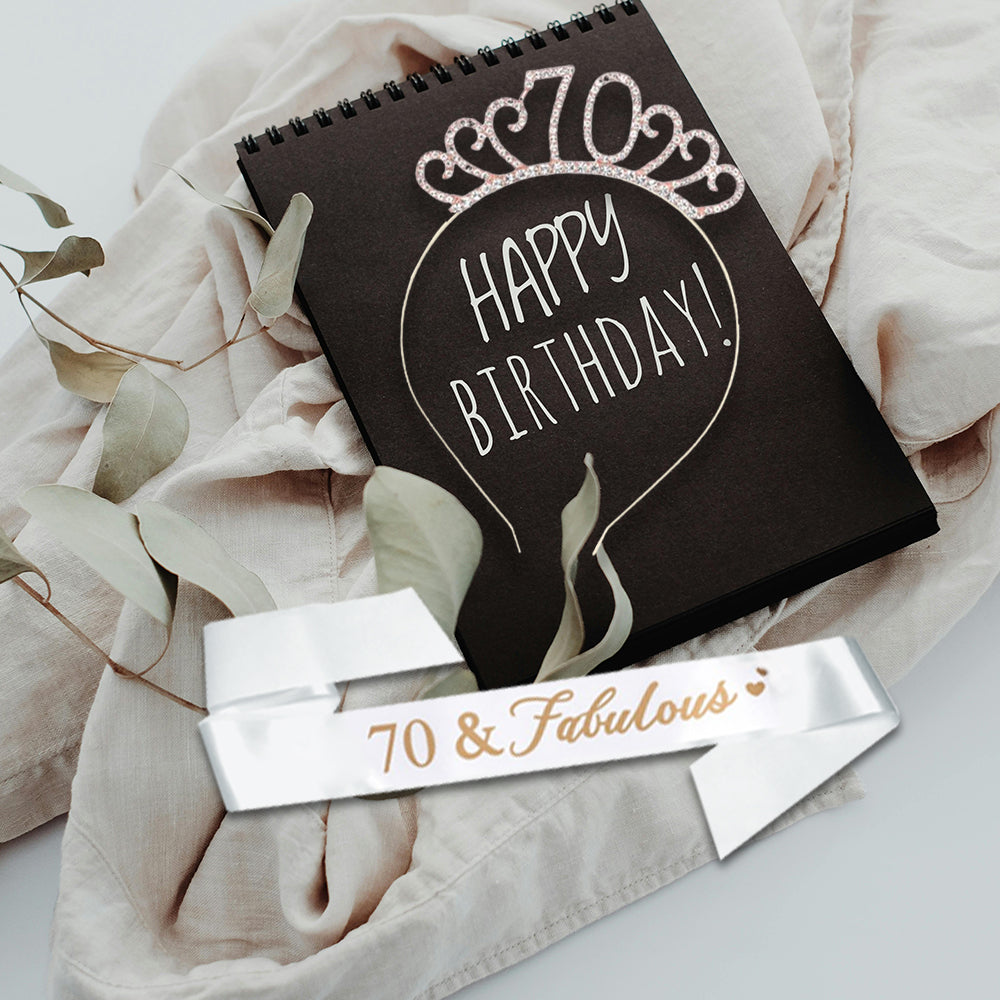 Ecomtwist 70th Birthday Sash & Tiara Set - Rose Gold 70 & Fabulous Satin Sash and Rhinestone Tiara - Ideal for 70th Birthday Gifts, Decorations, and Accessories for Women’s Celebrations