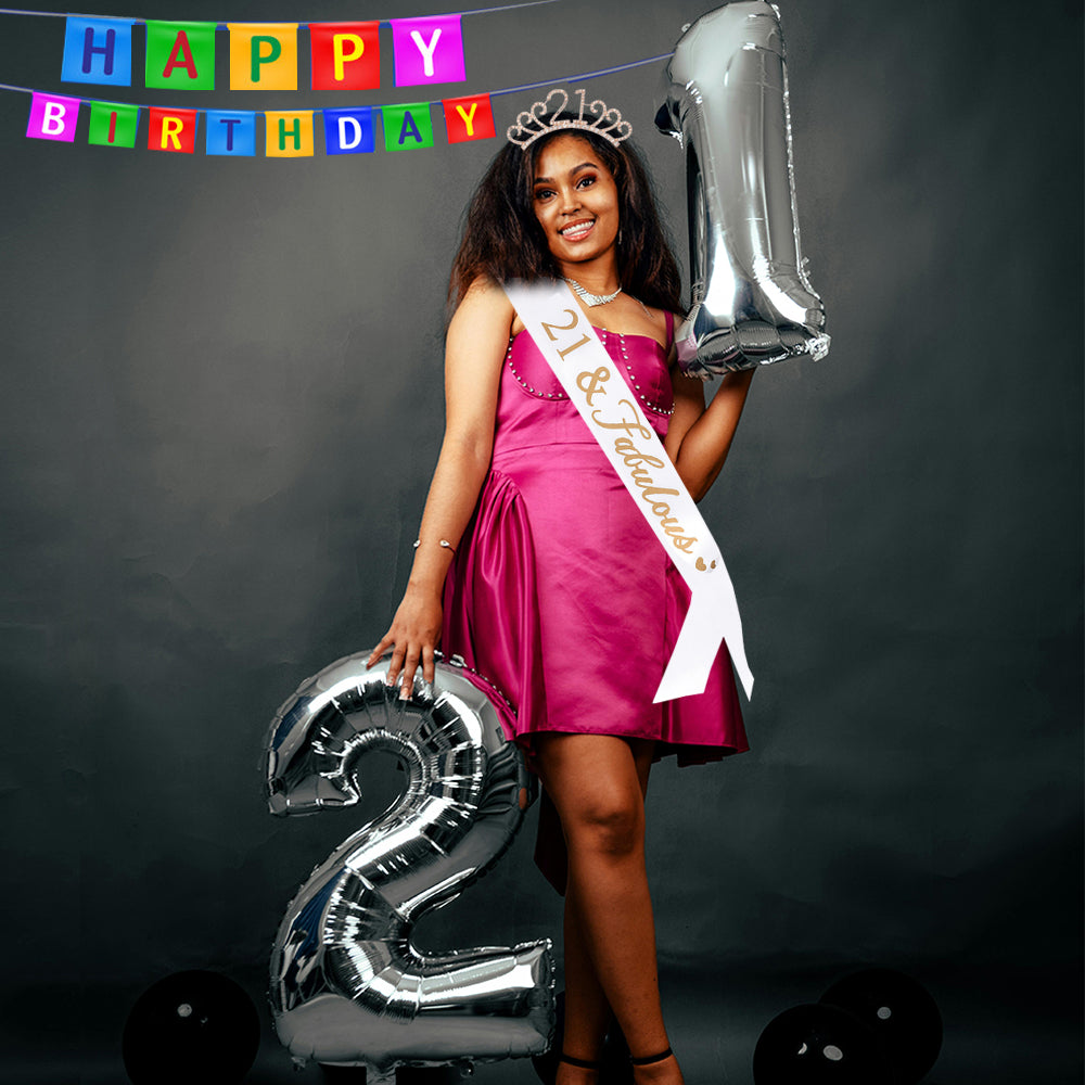 Ecomtwist 21st Birthday Sash & Tiara Set - Rose Gold “21 and Fabulous” Sash & Rhinestone Tiara - Perfect for 21st Birthday Gifts, Decorations, and Party Accessories