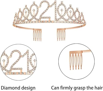 Ecomtwist 21st Birthday Sash & Tiara Set - Rose Gold “21 and Fabulous” Sash & Rhinestone Tiara - Perfect for 21st Birthday Gifts, Decorations, and Party Accessories