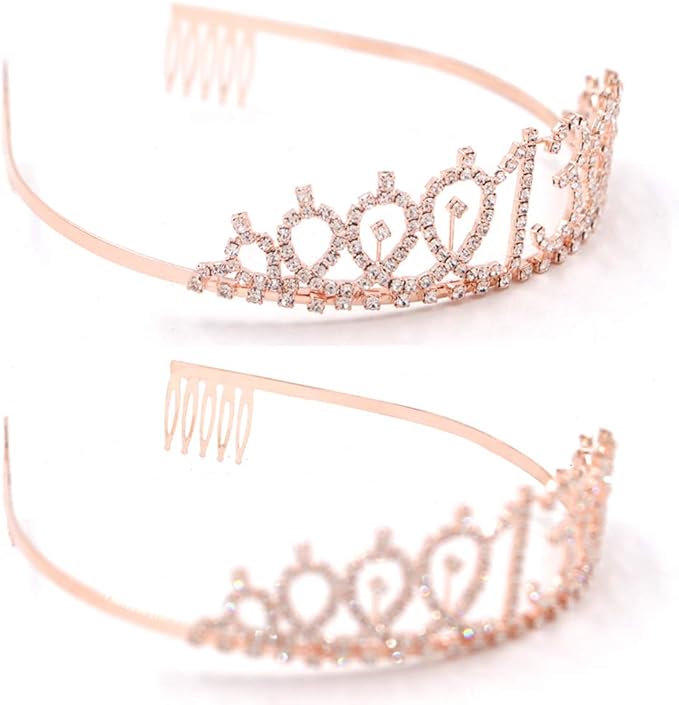 Ecomtwist 13th Birthday Sash & Tiara Set - Rose Gold 13 & Fabulous Satin Sash and Rhinestone Tiara - Ideal for 13th Birthday Gifts, Decorations, and Celebration Accessories for Women