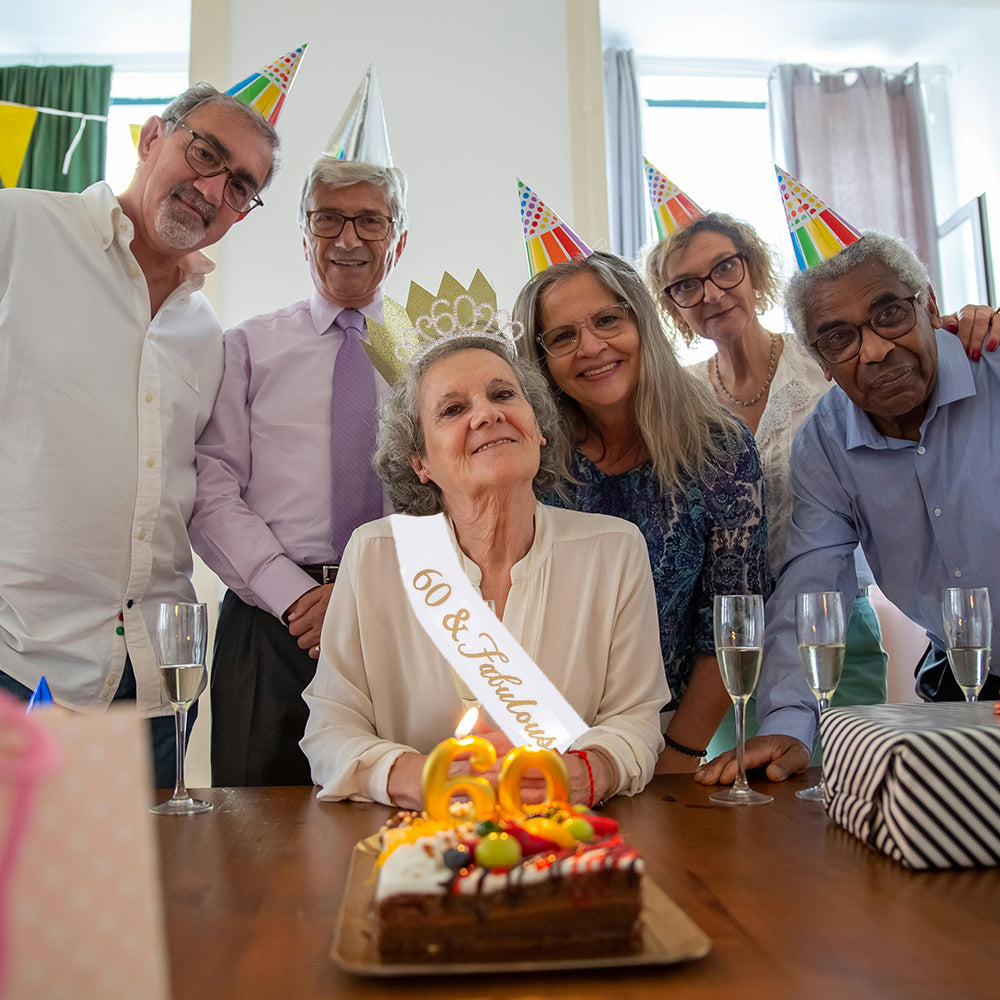 Ecomtwist 60th Celebration Sash & Crown Set - Rose Gold 60 and Fabulous Sash & Sparkling Rhinestone Crown - Ideal for 60th Birthday Gifts for Her, Milestone Party Decorations, and Accessories.