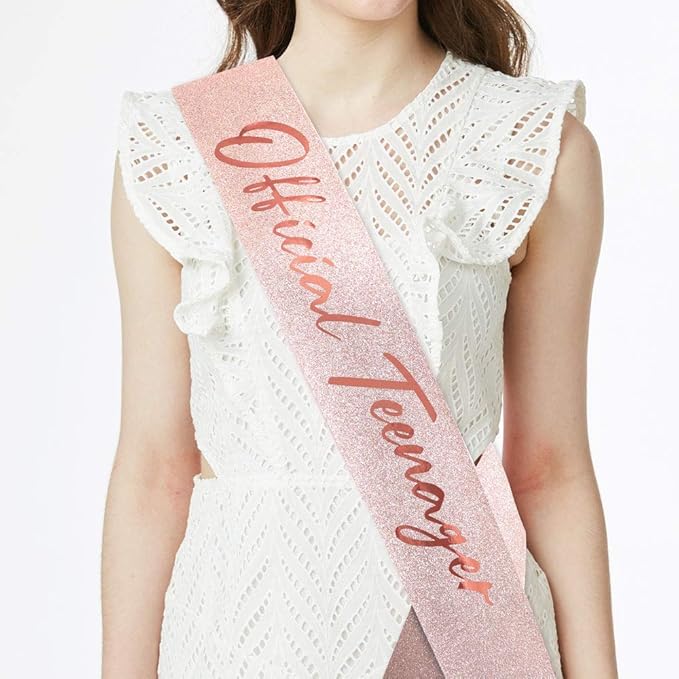 Ecomtwist 13th Birthday Sash & Tiara Set - Rose Gold 13 & Fabulous Satin Sash and Rhinestone Tiara - Ideal for 13th Birthday Gifts, Decorations, and Celebration Accessories for Women