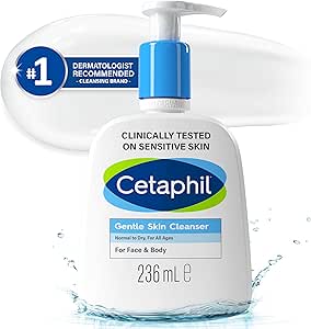 Cetaphil Gentle Skin Cleanser, 236ml, Face & Body Wash, For Normal To Dry Sensitive Skin, With Niacinamide & Glycerin, Soap Free