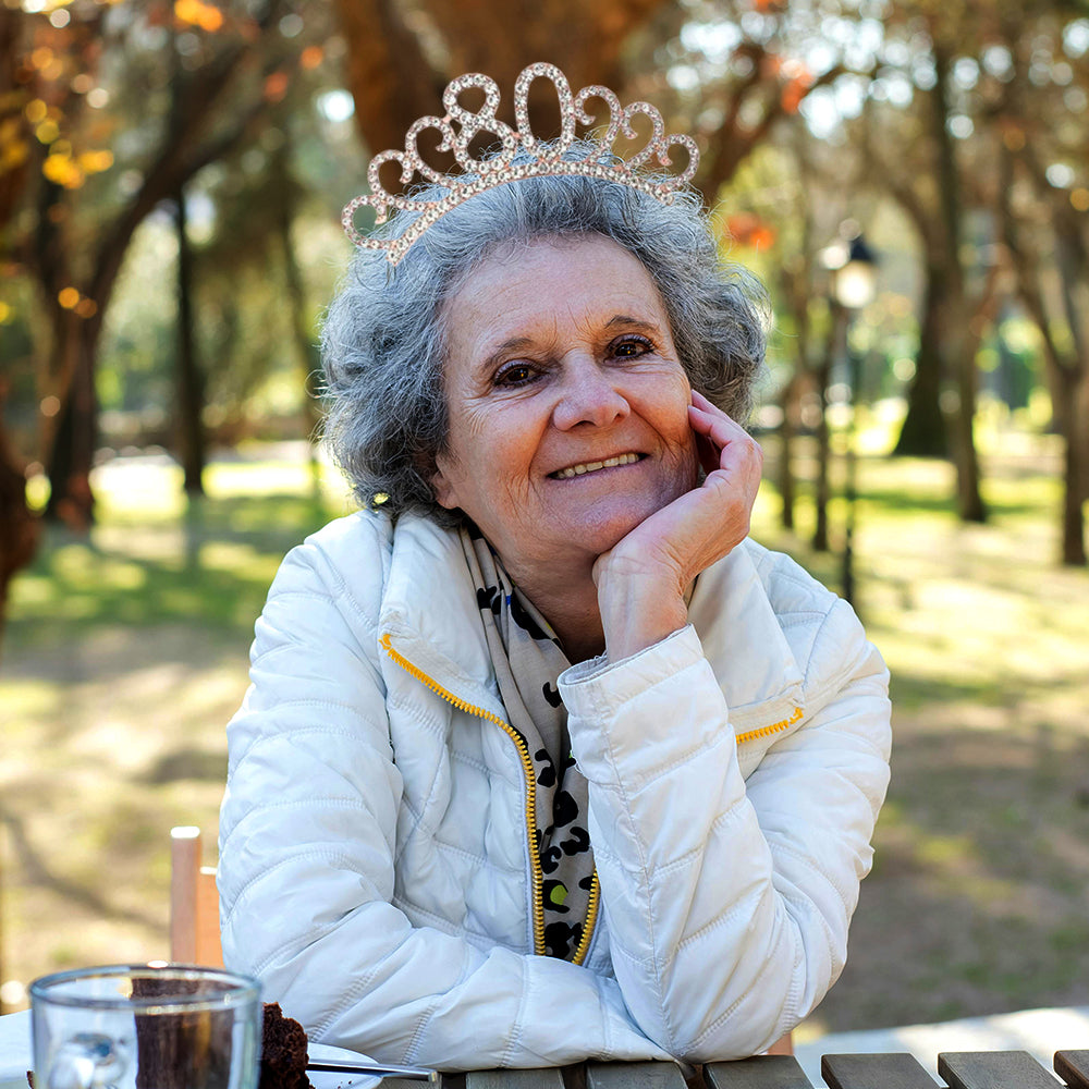 Ecomtwist 80th Birthday Sash & Tiara Set - Rose Gold 80 & Fabulous Satin Sash and Rhinestone Tiara - Ideal for 80th Birthday Gifts, Decorations, and Celebration Accessories for Women