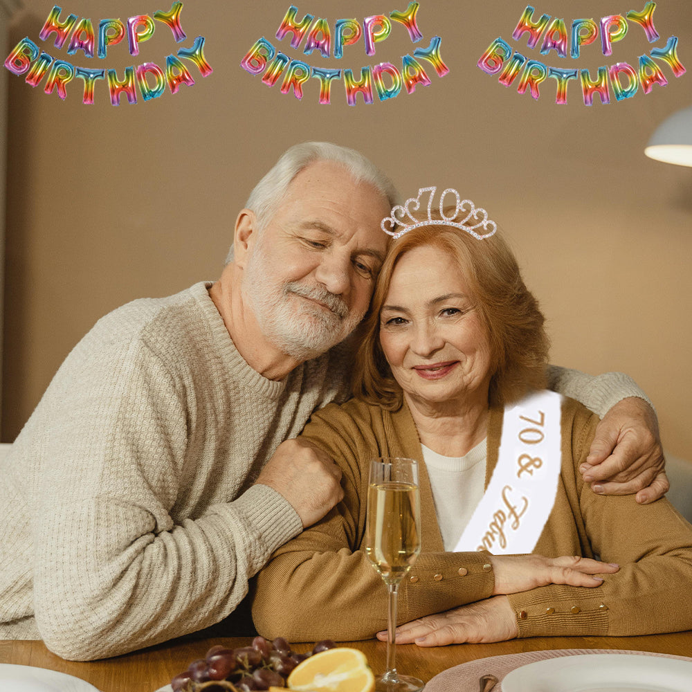 Ecomtwist 70th Birthday Sash & Tiara Set - Rose Gold 70 & Fabulous Satin Sash and Rhinestone Tiara - Ideal for 70th Birthday Gifts, Decorations, and Accessories for Women’s Celebrations