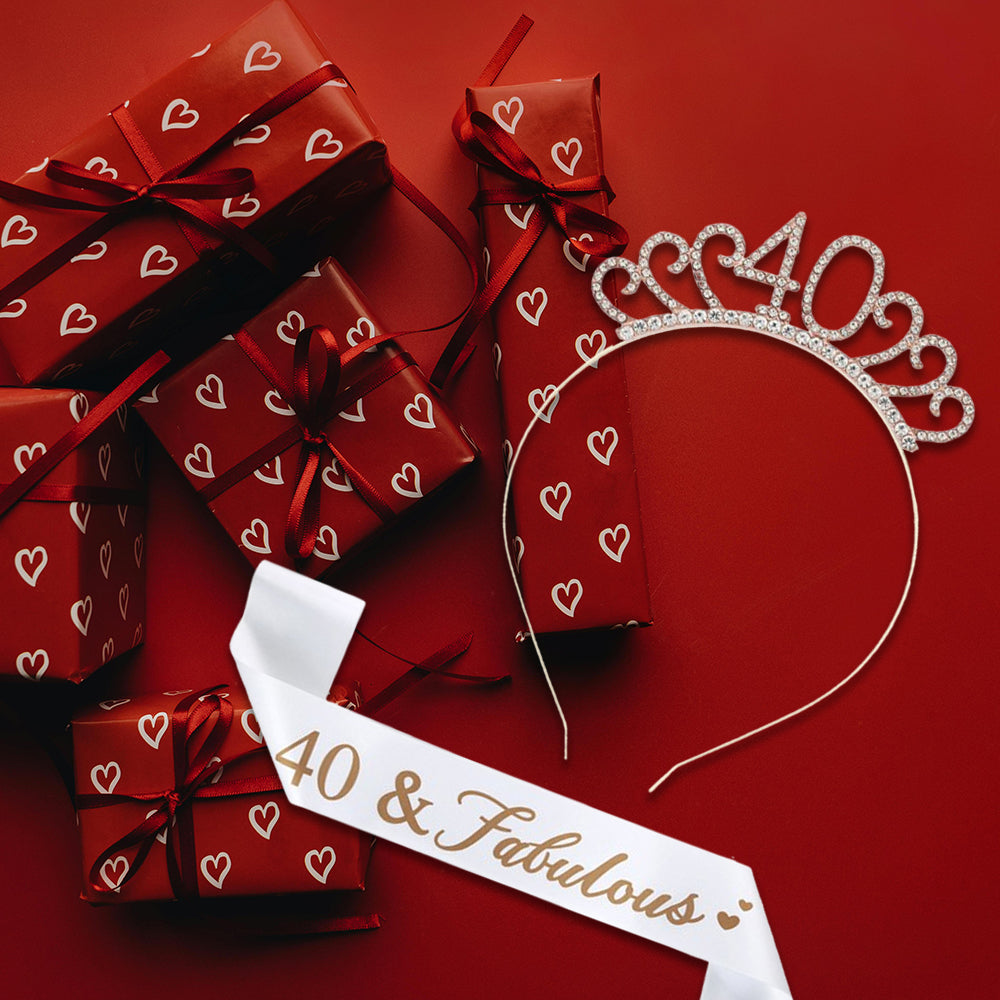 Ecomtwist 40th Birthday Sash and Tiara Set - Rose Gold 40 & Fabulous Sash with Rhinestone Tiara - Ideal for 40th Birthday Gifts, Celebrations, Crowns, Headbands, and Party Accessories for Women.