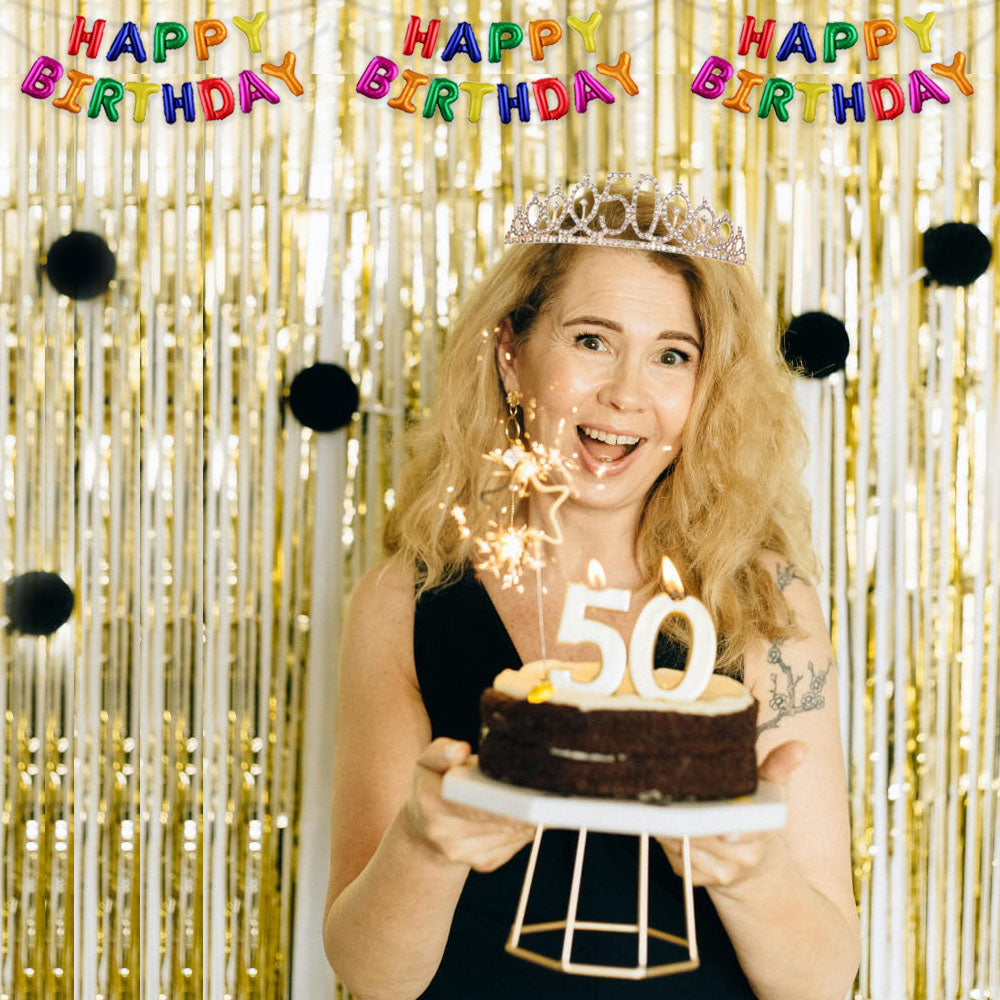Ecomtwist 50th Birthday Sash & Tiara Set – Rose Gold 50 & Fabulous Sash & Rhinestone Tiara – Perfect for 50th Birthday Gifts, Decorations, Crown, Headband, and Party Accessories for Women