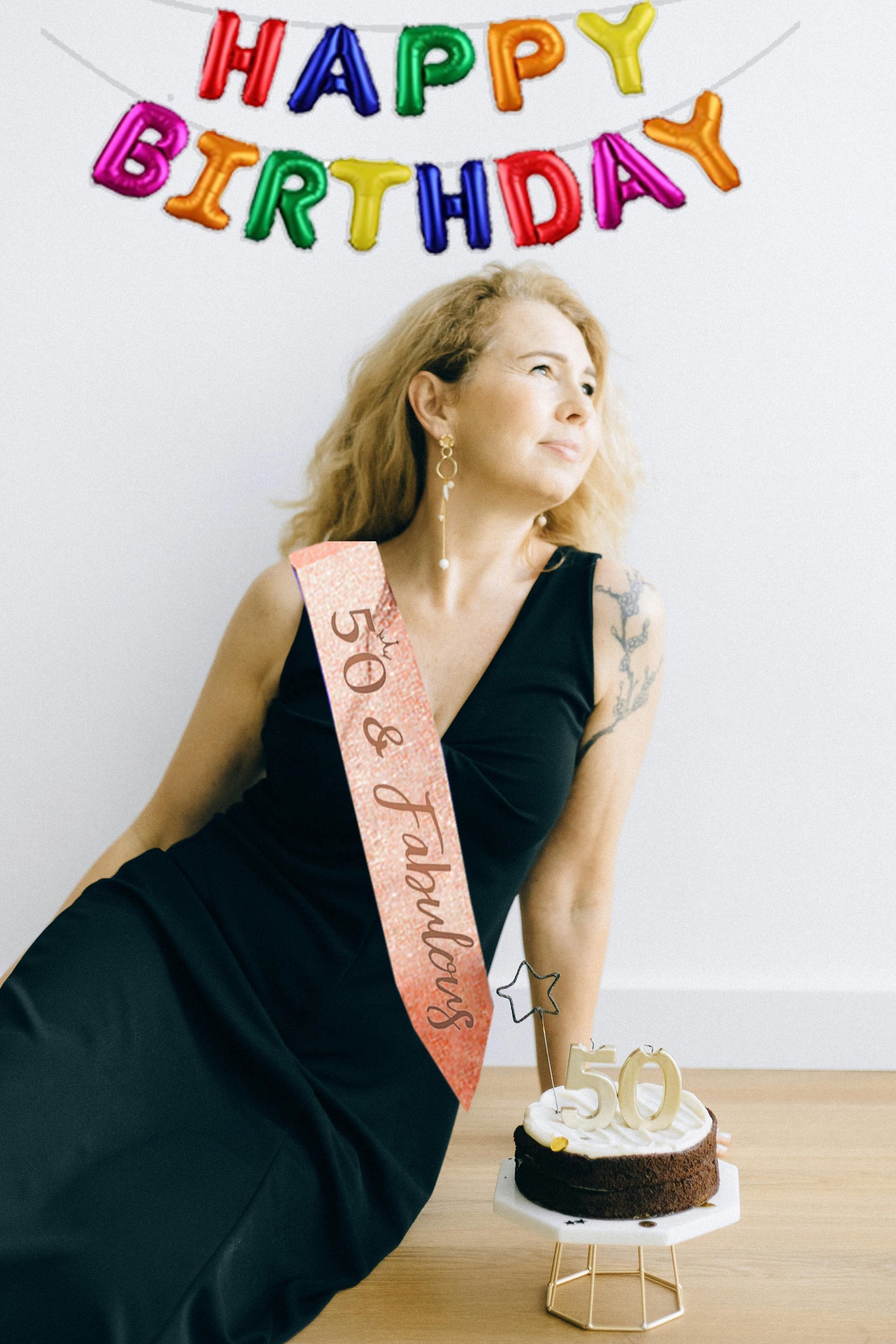 Ecomtwist 50th Birthday Sash & Tiara Set – Rose Gold 50 & Fabulous Sash & Rhinestone Tiara – Perfect for 50th Birthday Gifts, Decorations, Crown, Headband, and Party Accessories for Women