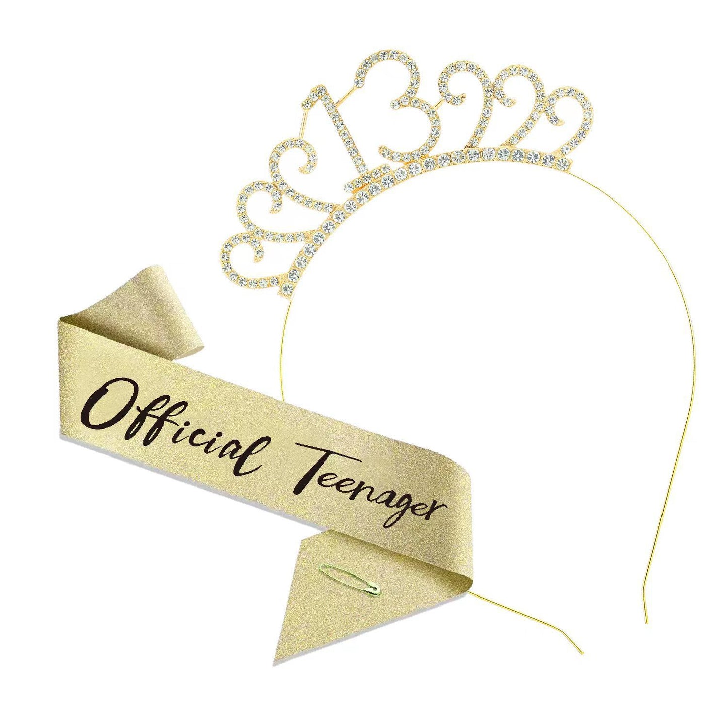 13th Birthday Girl Tiara Crown & Sash Set Official Teenager Party Headband Prop