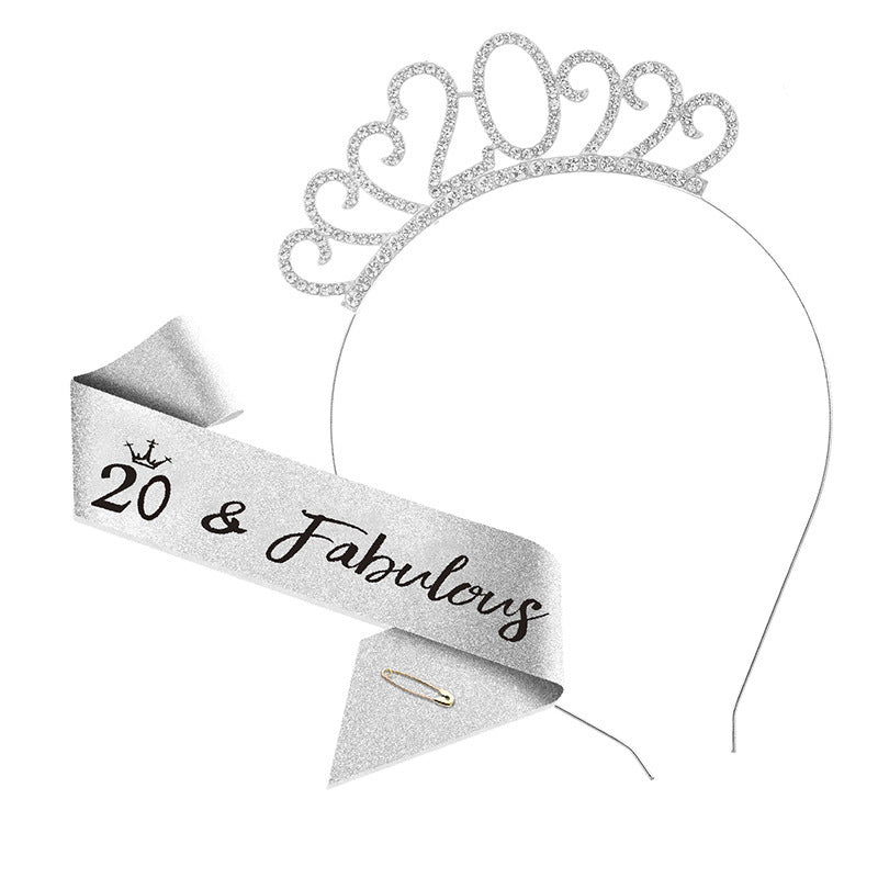 20th Birthday Girl Tiara Crown & Sash Set 20 & Fabulous Headband Gift Prop
