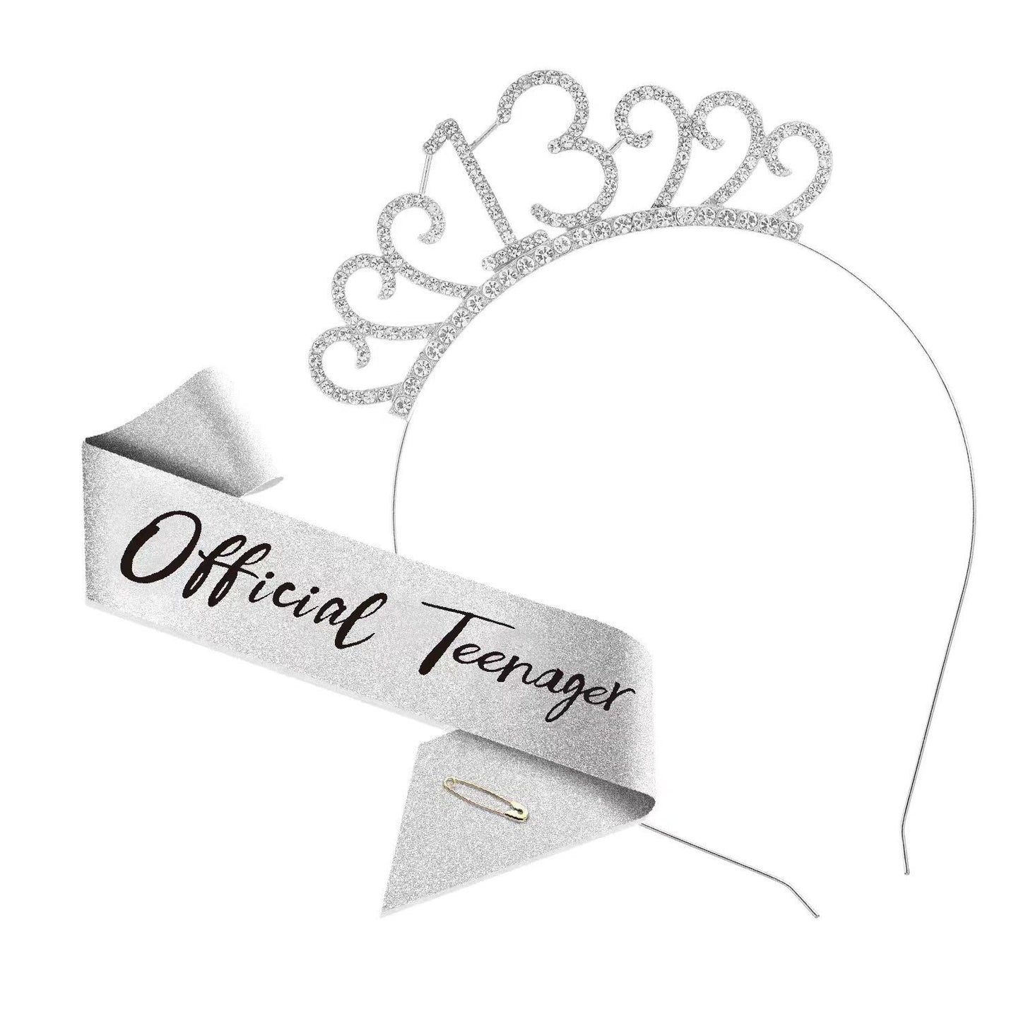 13th Birthday Girl Tiara Crown & Sash Set Official Teenager Party Headband Prop