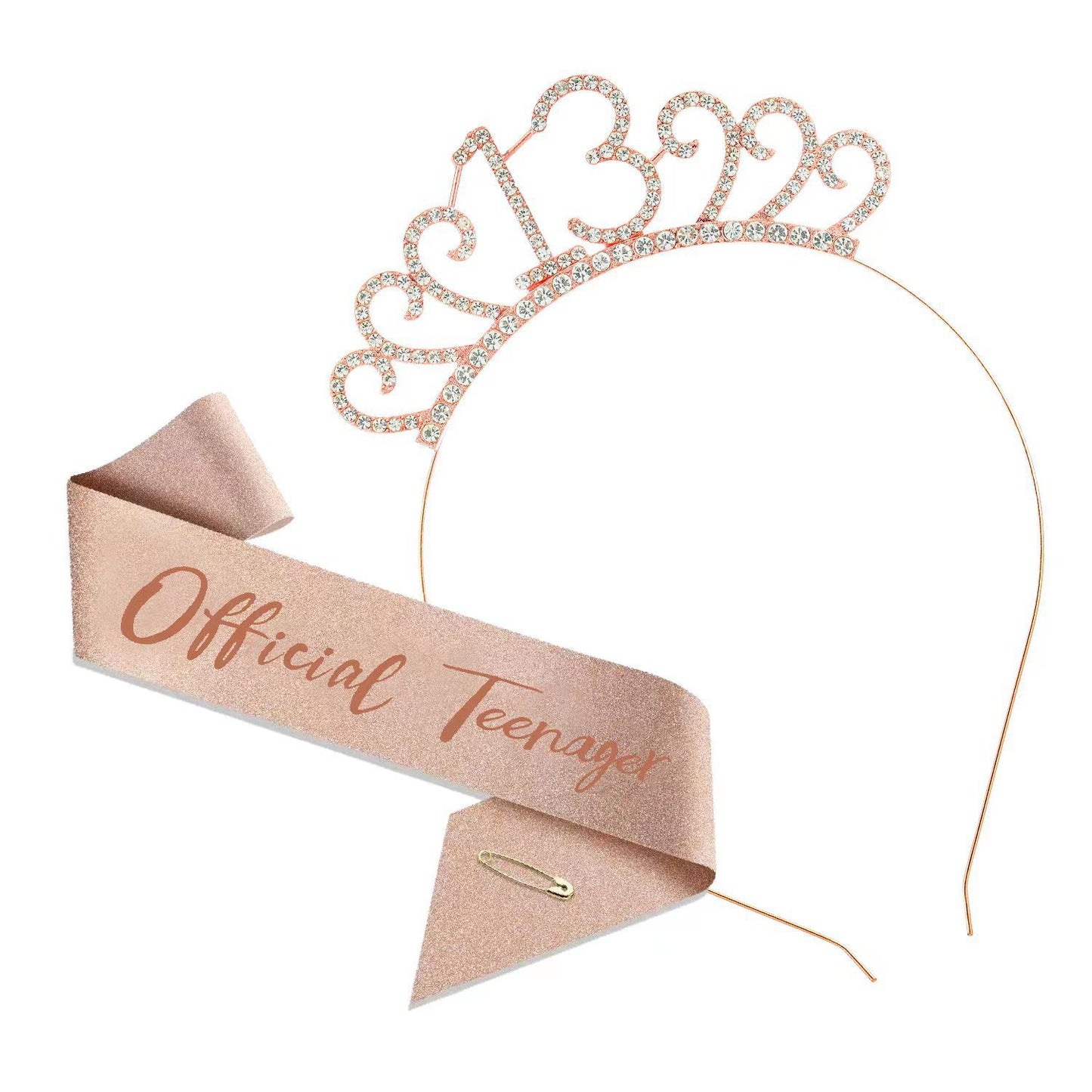 13th Birthday Girl Tiara Crown & Sash Set Official Teenager Party Headband Prop