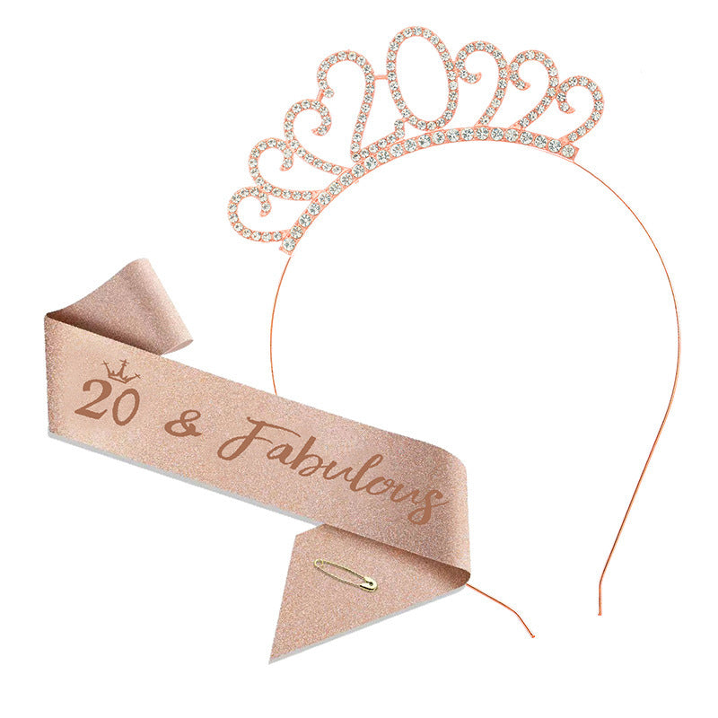 20th Birthday Girl Tiara Crown & Sash Set 20 & Fabulous Headband Gift Prop