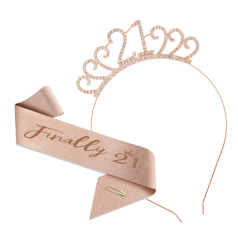 21st Birthday Girl Tiara Crown & Sash Set Finally 21 Glitter Party Gift Prop