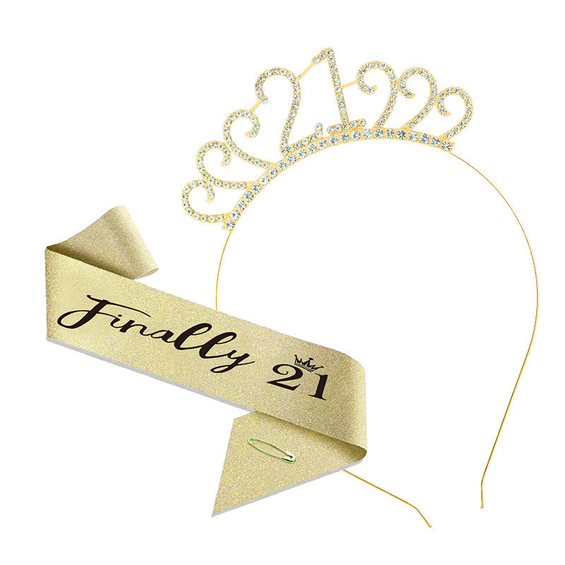 21st Birthday Girl Tiara Crown & Sash Set Finally 21 Glitter Party Gift Prop