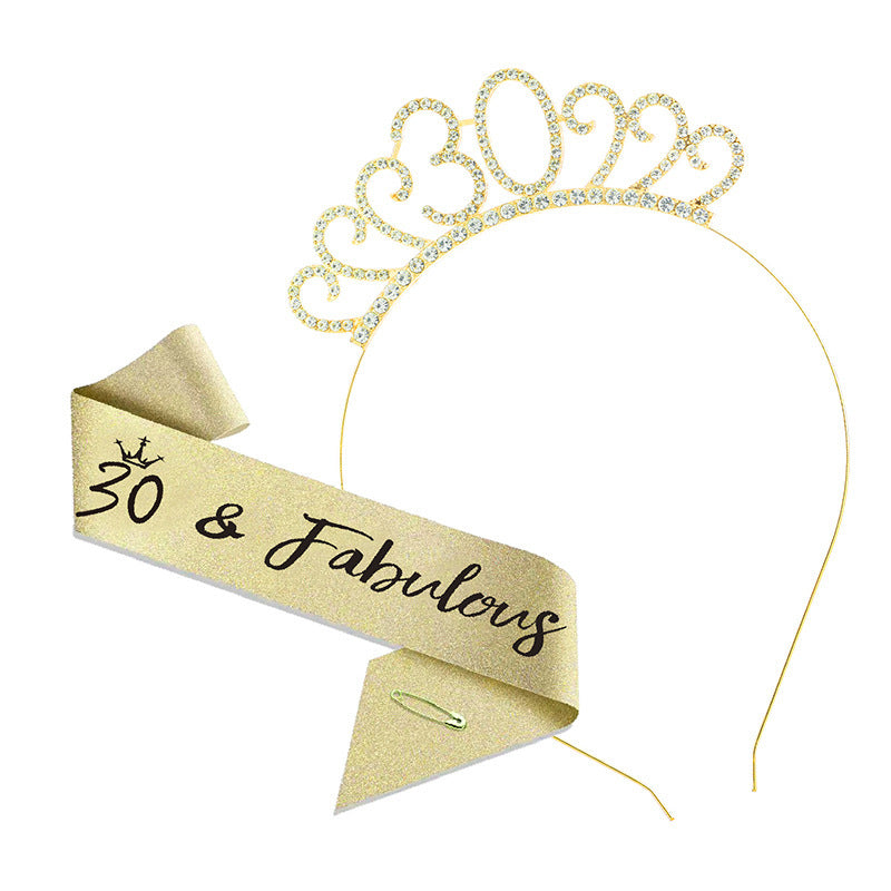 30th Birthday Girl Tiara Crown & Sash Set 30 & Fabulous Glitter Party Prop