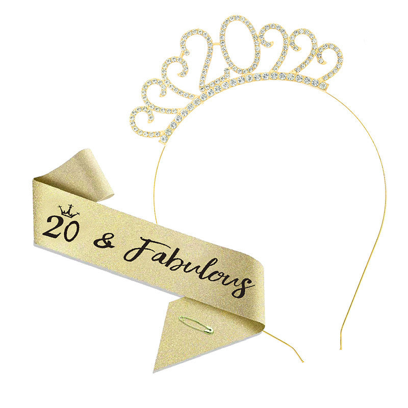 20th Birthday Girl Tiara Crown & Sash Set 20 & Fabulous Headband Gift Prop