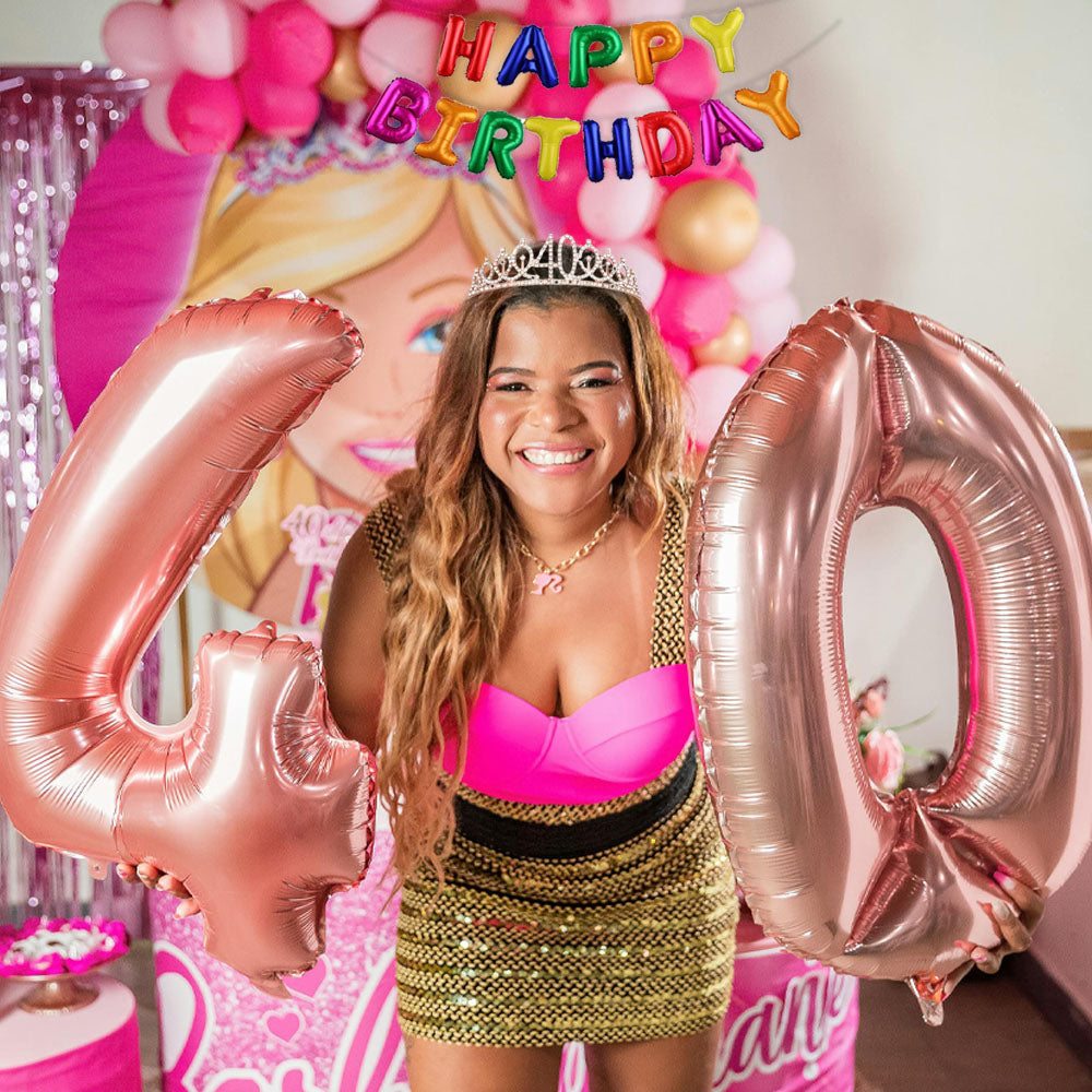 Ecomtwist 40th Birthday Sash & Tiara Set - Rose Gold 40 & Fabulous Sash & Rhinestone Tiara - Perfect for 40th Birthday Gifts, Decorations, Crown, Headband, and Party Accessories for Women.