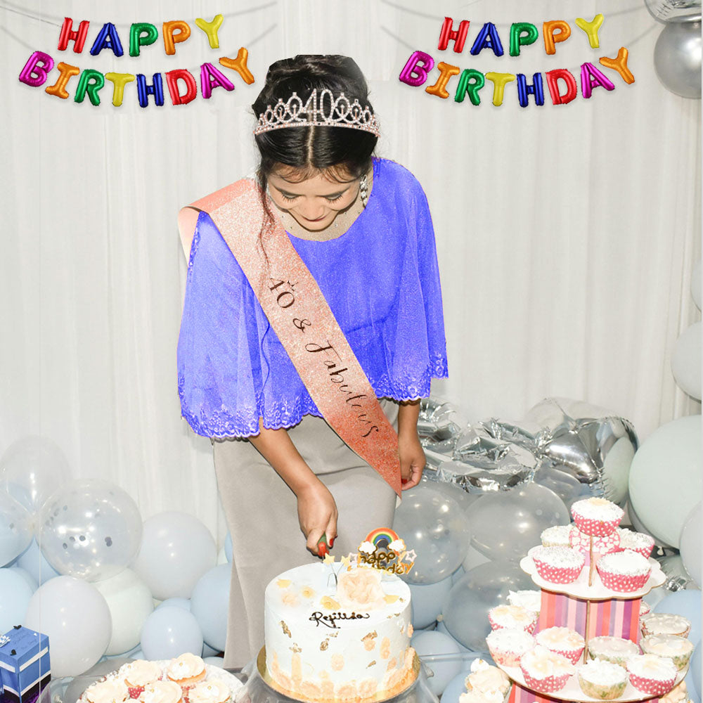 Ecomtwist 40th Birthday Sash & Tiara Set - Rose Gold 40 & Fabulous Sash & Rhinestone Tiara - Perfect for 40th Birthday Gifts, Decorations, Crown, Headband, and Party Accessories for Women.