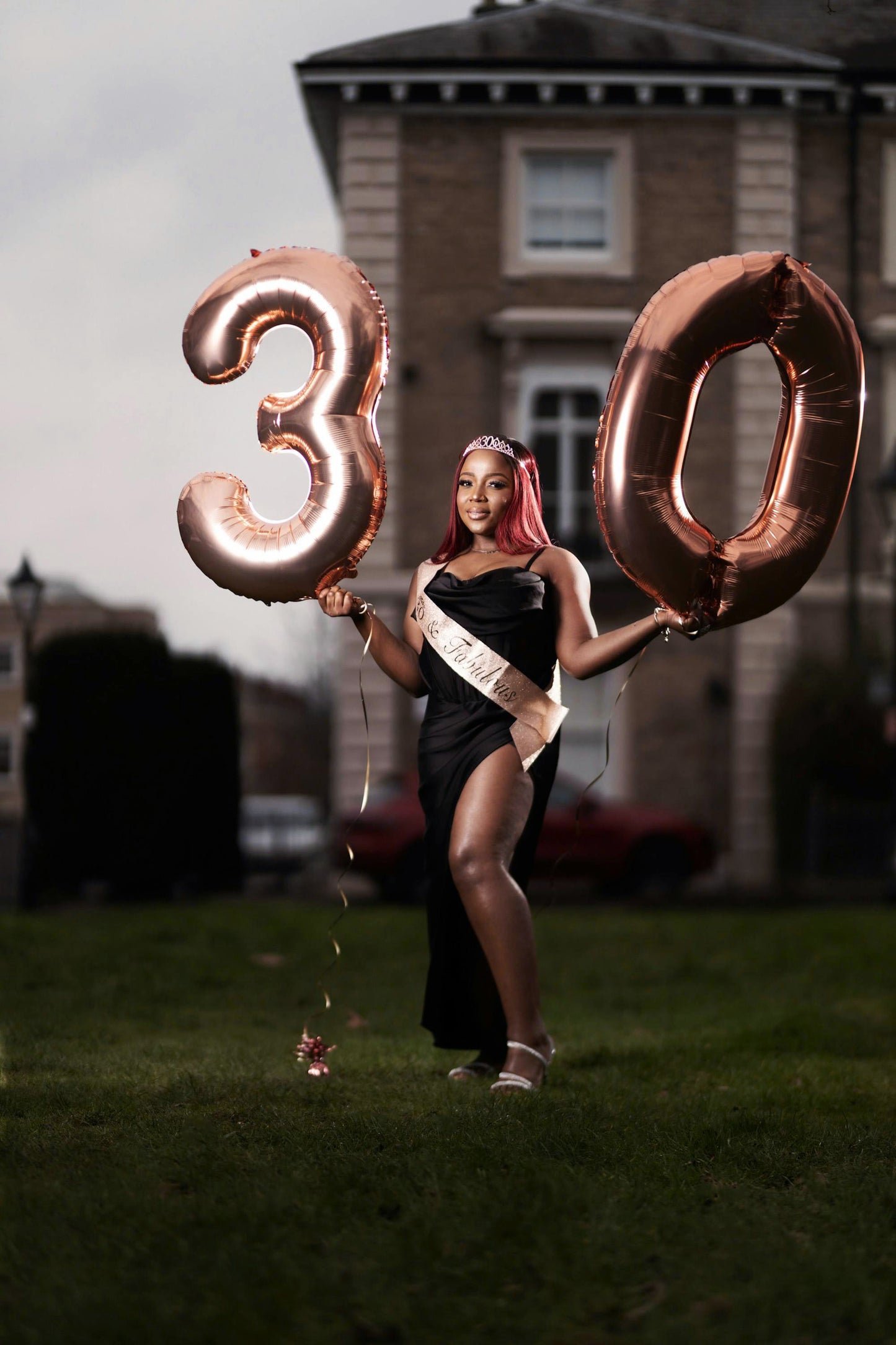 Ecomtwist 30th Birthday Sash & Tiara Set - Elegant Rose Gold Glitter Sash with "30 and Fabulous" Text and Sparkling Rhinestone Tiara - Celebrating Her Milestone 30th Birthday Gifts for Women