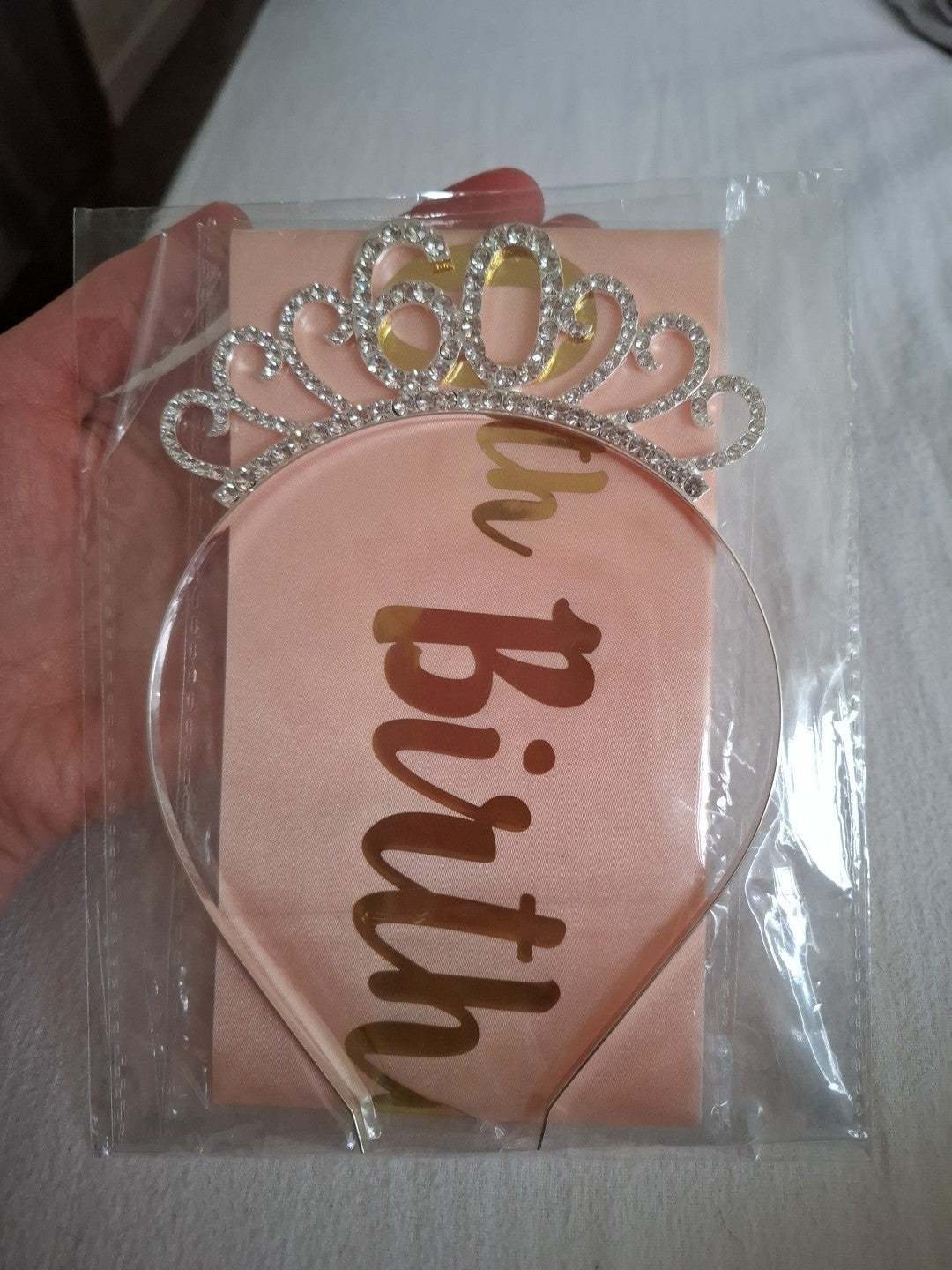 Happy Birthday Silver Tiara Headband Rose Gold Sash 18/30/40/50/60th Girls Crown