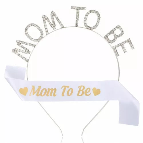 Mummy to Be Sash and Tiara Headband Set, Rhinestone Tiara Crown Headband Mummy S