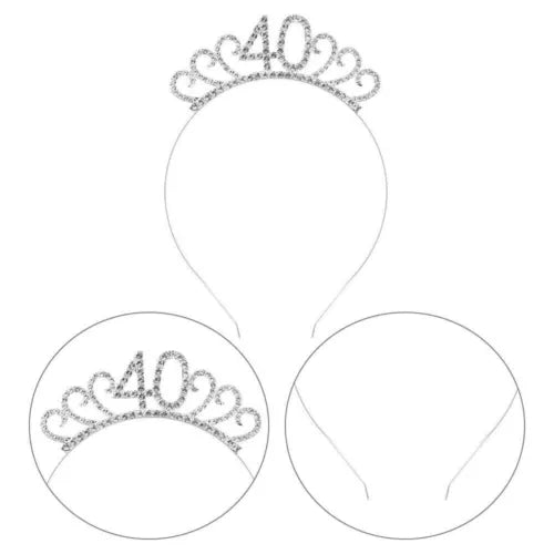 Happy Birthday Silver Tiara Headband Rose Gold Sash 18/30/40/50/60th Girls Crown
