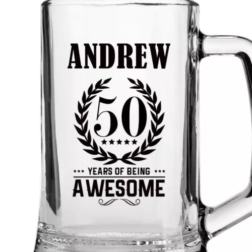 50th Birthday Gifts for Boys, Men or Him Beer Glass Tankard Awesome BG-UV-15