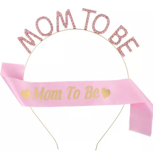 Mummy to Be Sash and Tiara Headband Set, Rhinestone Tiara Crown Headband Mummy S