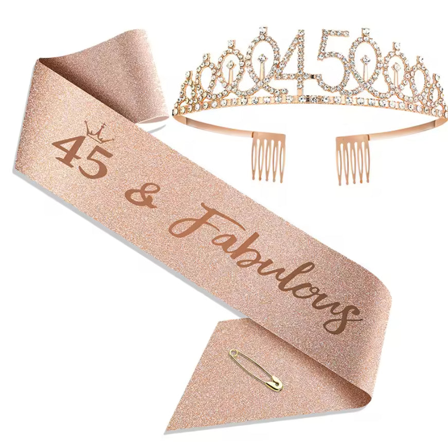 45Th Birthday Sash and Tiara for Girls, 45Th Birthday Gifts Girls Birthday Crown