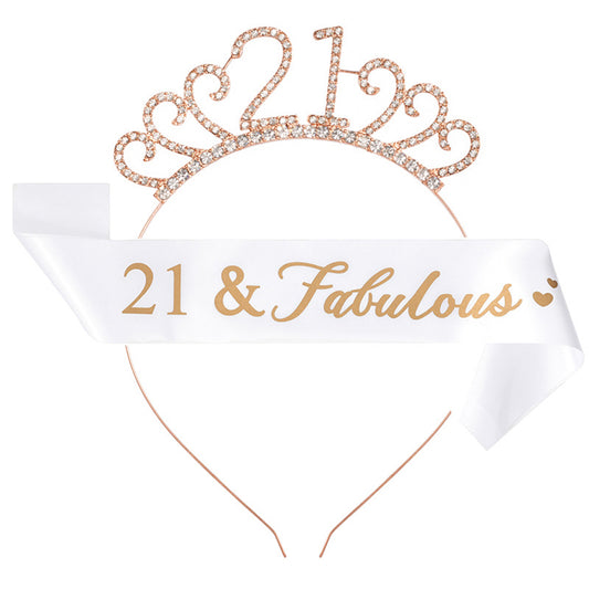 Ecomtwist 21st Birthday Sash & Tiara Set - Rose Gold “21 and Fabulous” Sash & Rhinestone Tiara - Perfect for 21st Birthday Gifts, Decorations, and Party Accessories