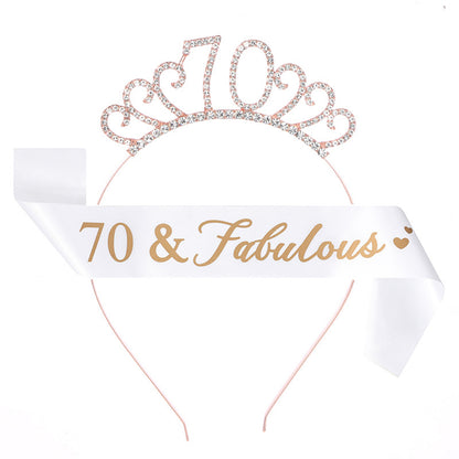 Ecomtwist 70th Birthday Sash & Tiara Set - Rose Gold 70 & Fabulous Satin Sash and Rhinestone Tiara - Ideal for 70th Birthday Gifts, Decorations, and Accessories for Women’s Celebrations