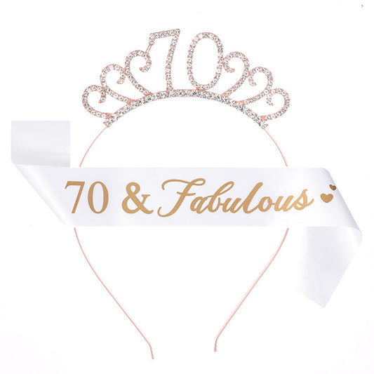 Ecomtwist 70th Birthday Sash & Tiara Set - Rose Gold 70 & Fabulous Satin Sash and Rhinestone Tiara - Ideal for 70th Birthday Gifts, Decorations, and Accessories for Women’s Celebrations