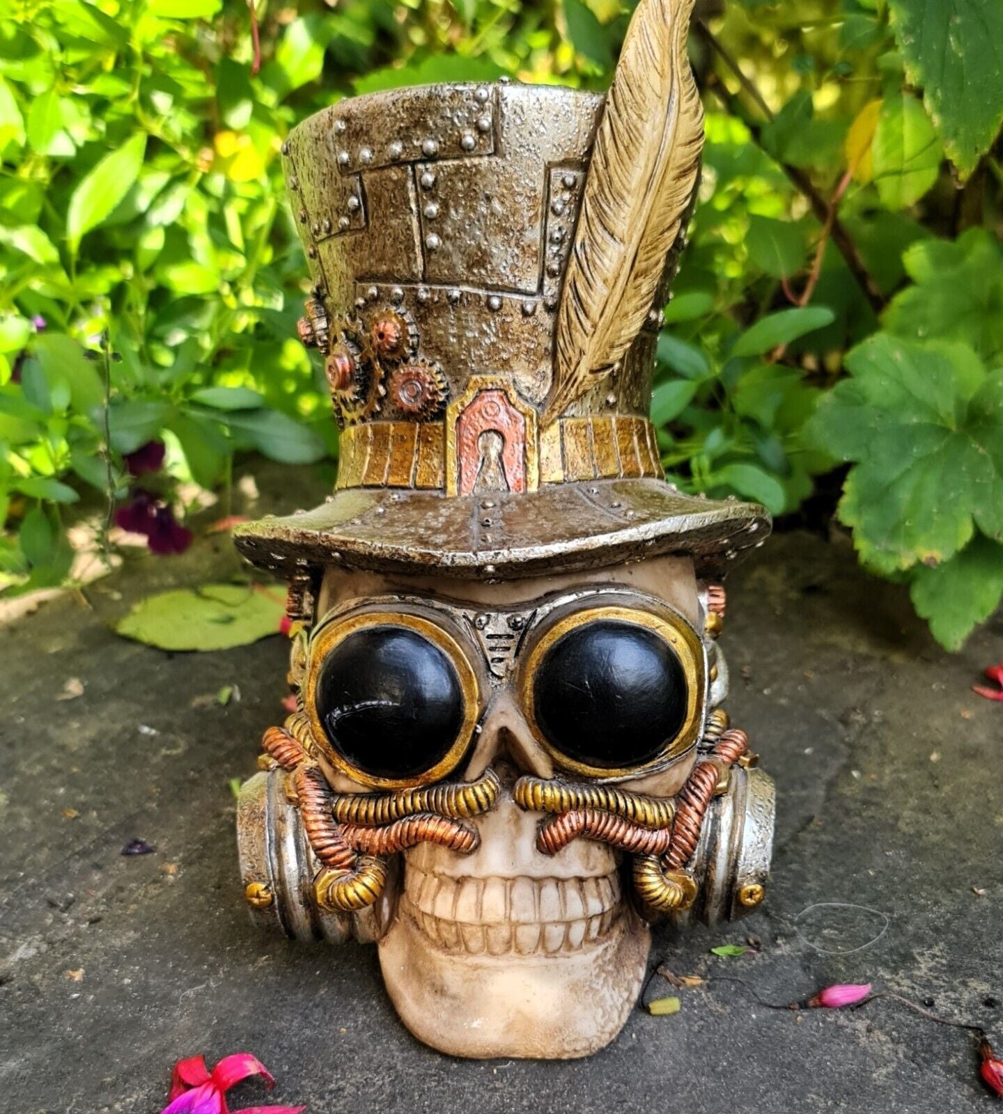 Halloween Skull Garden Ornament Time Traveller Top Hat Skeleton Punk Anatomical