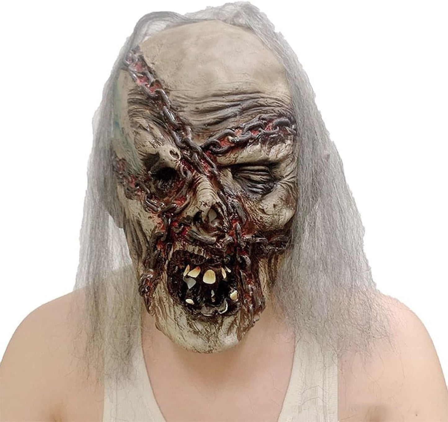 Halloween Horror Mask Creepy Party Mask Scary Cosplay Mask Evil Dead Mask Zombie Mask Halloween Ghost Mask with Hair Halloween Full Head Mask Horrible Mask Realistic for Halloween Cosplay Party