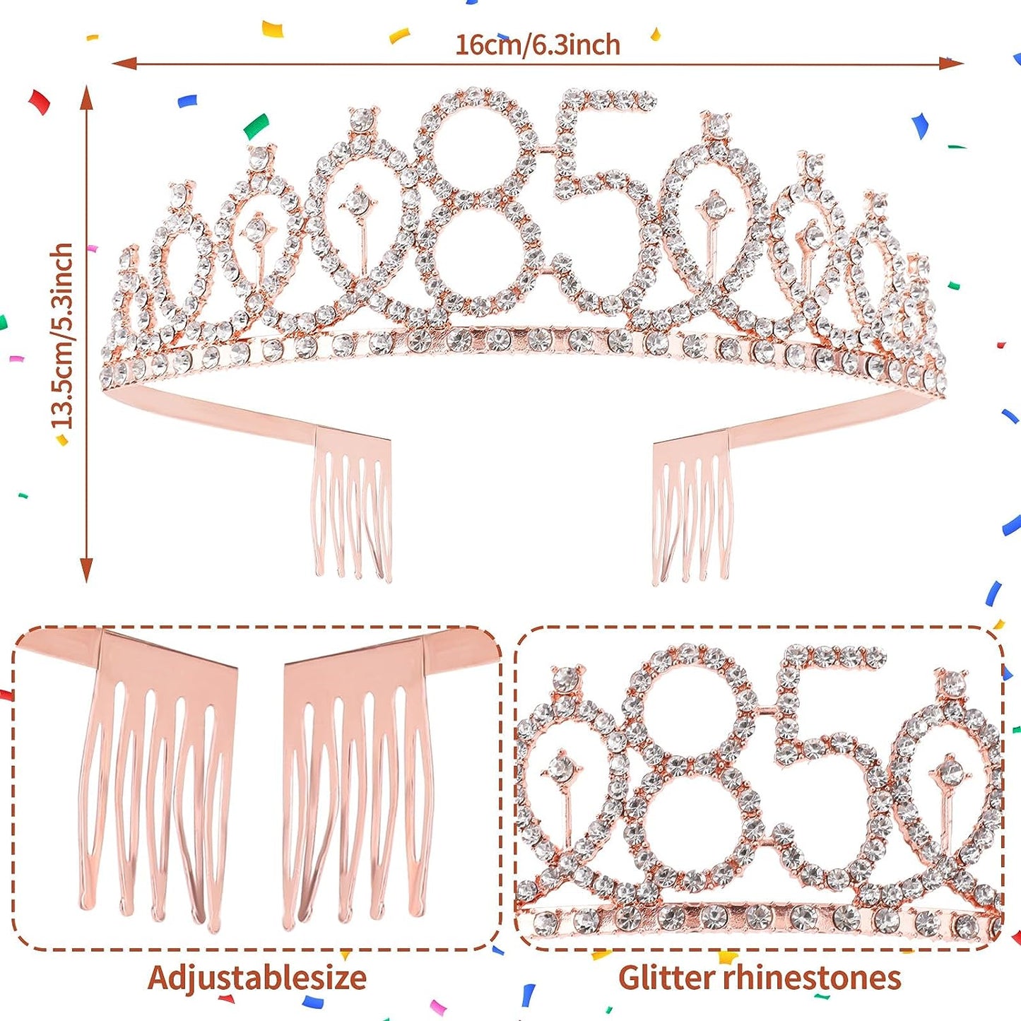 85Th Birthday Sash and Tiara Kit - Rose Gold 85& Fabulous Sash and Rhinestone Cr