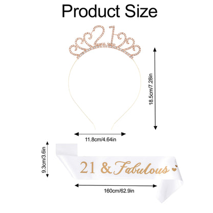 Ecomtwist 21st Birthday Sash & Tiara Set - Rose Gold “21 and Fabulous” Sash & Rhinestone Tiara - Perfect for 21st Birthday Gifts, Decorations, and Party Accessories