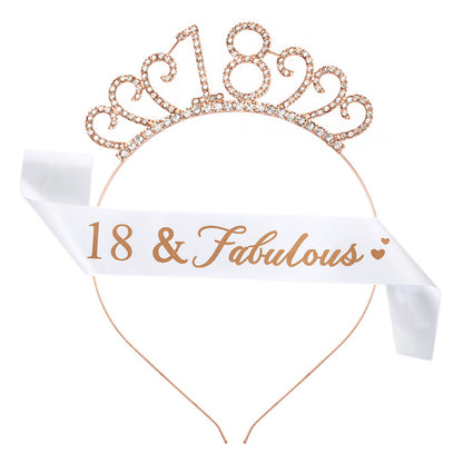 Ecomtwist 18th Birthday Sash & Tiara Set - Elegant Rose Gold Glitter Sash with 18 & Fabulous Text and Sparkling Rhinestone Tiara - Perfect for 18th Birthday Gifts for Girls and Party Celebrations.