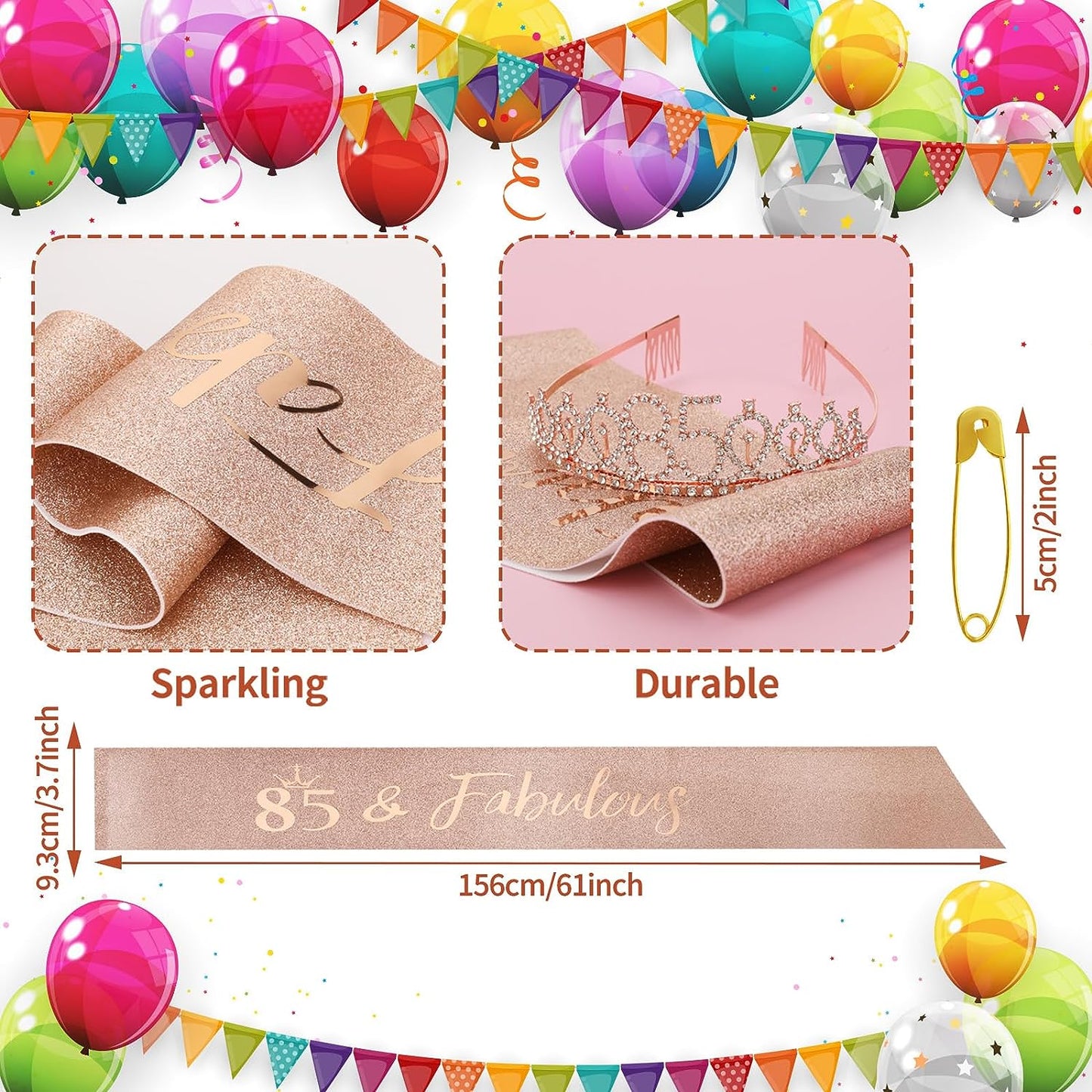 85Th Birthday Sash and Tiara Kit - Rose Gold 85& Fabulous Sash and Rhinestone Cr