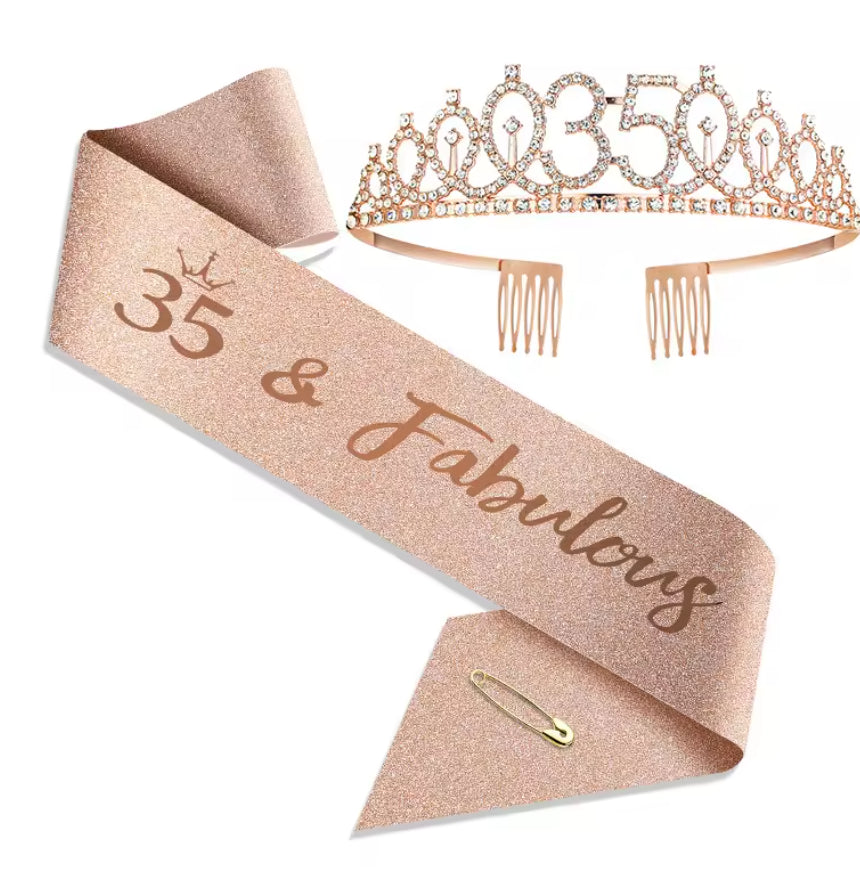 35Th Birthday Sash and Tiara for Girls, 35Th Birthday Gifts Girls Birthday Crown