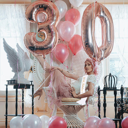 Ecomtwist 30th Birthday Sash & Tiara Set – Rose Gold Glitter Sash with 30 and Fabulous Text and Sparkling Rhinestone Tiara – Perfect Milestone Birthday Gift for Women.
